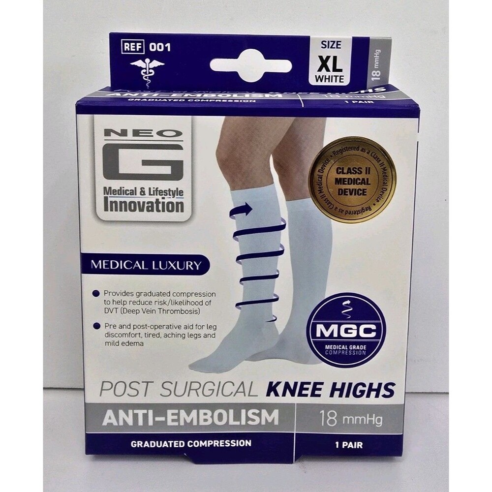 NEO G Post Surgical Knee High Anti-Embolism Stockings White Size XL 18mmHg NEW